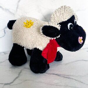 Shaun the Sheep - Vintage Plush with daisies and red scarf.  Wallace and Gromit